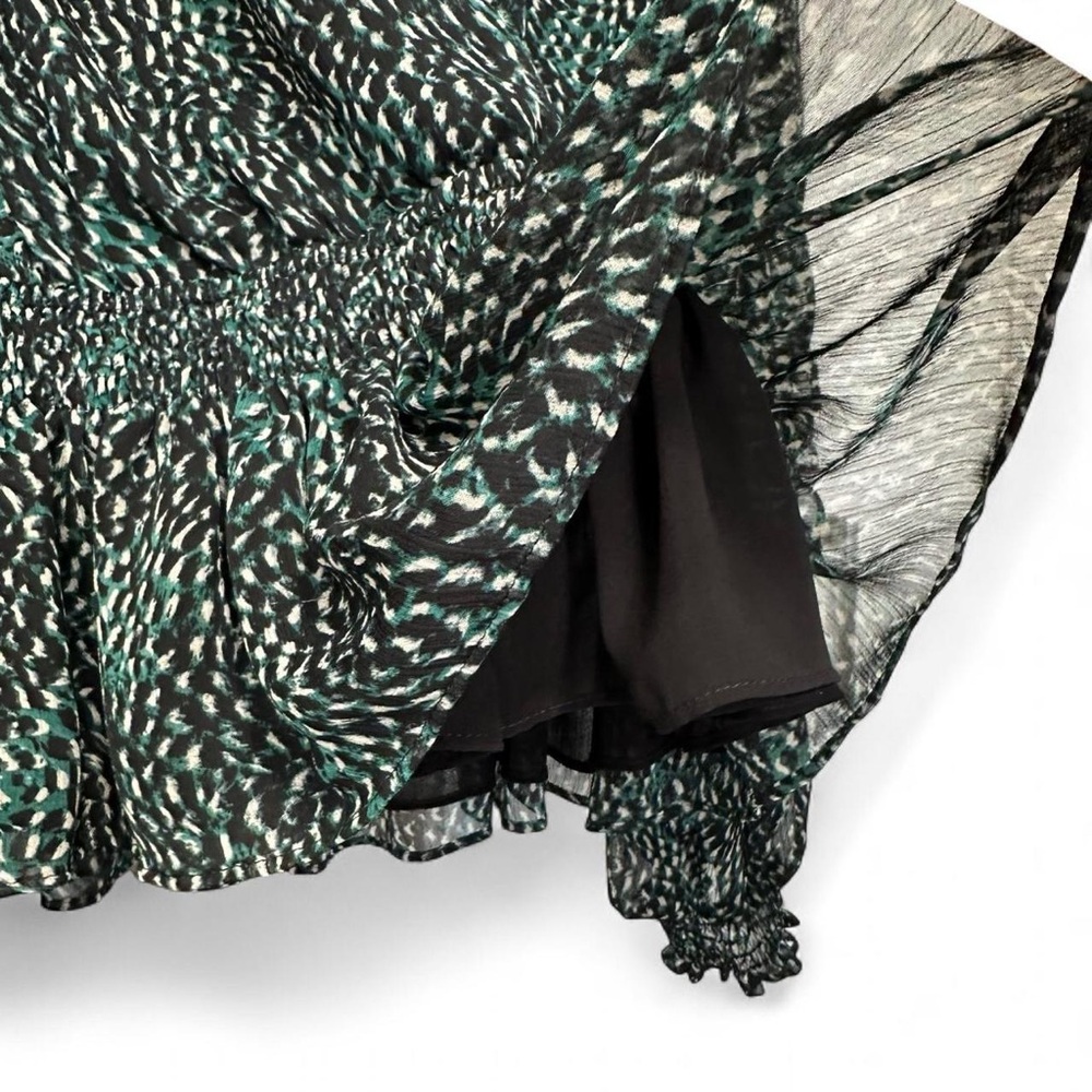 Express Black & Green Printed Ruffle Surplice Blouse - Picture 3 of 8